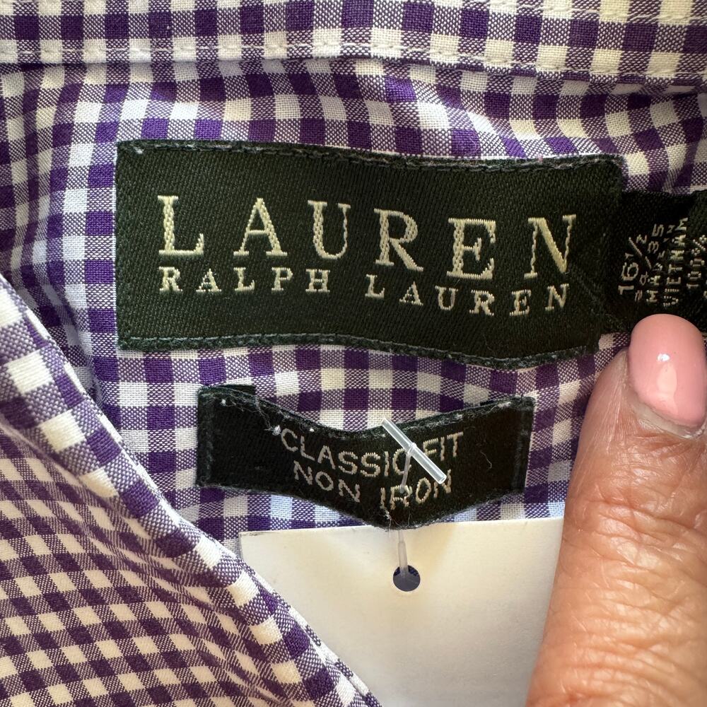 Lauren Ralph Lauren Shirt Men's Purple Plaid Button Down Collared Sz 16.5 34/35 - Picture 8 of 8